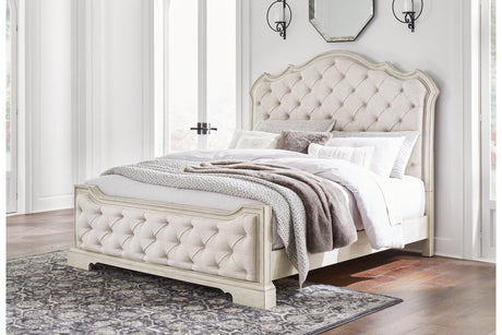 Arlendyne Antique White King Upholstered Panel Bed from Ashley - Luna Furniture
