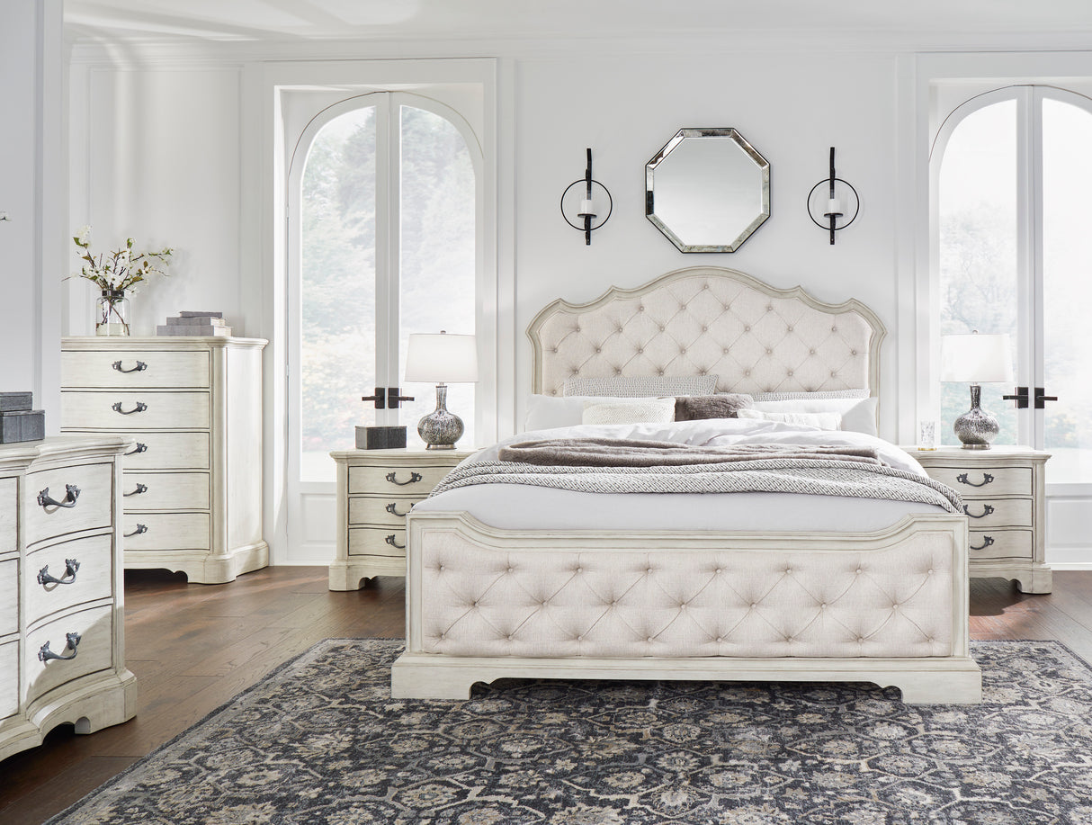 Arlendyne Antique White Upholstered Panel Bedroom Set from Ashley - Luna Furniture