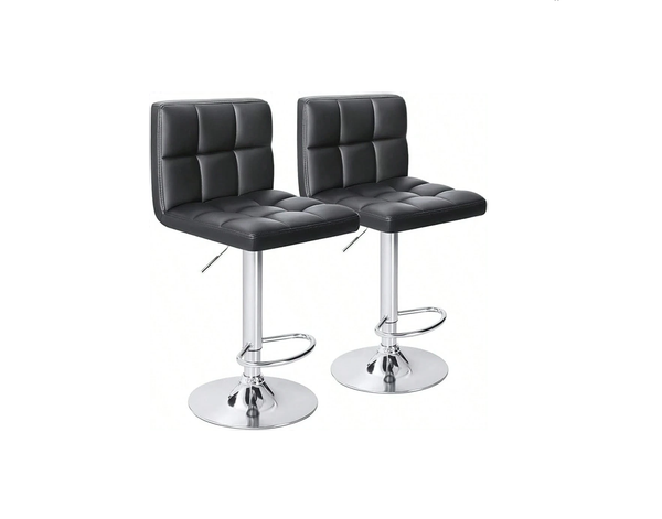 Backrest Black Adjustable Barstool, Set of 2