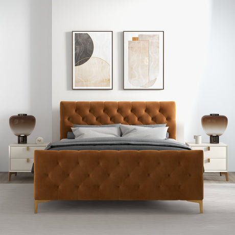 Bailey Cognac Velvet Queen Bed from Midinmod - Luna Furniture