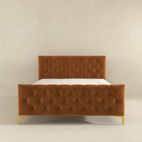 Bailey Cognac Velvet Queen Bed from Midinmod - Luna Furniture