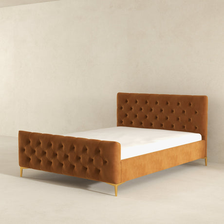 Bailey Cognac Velvet Queen Bed from Midinmod - Luna Furniture