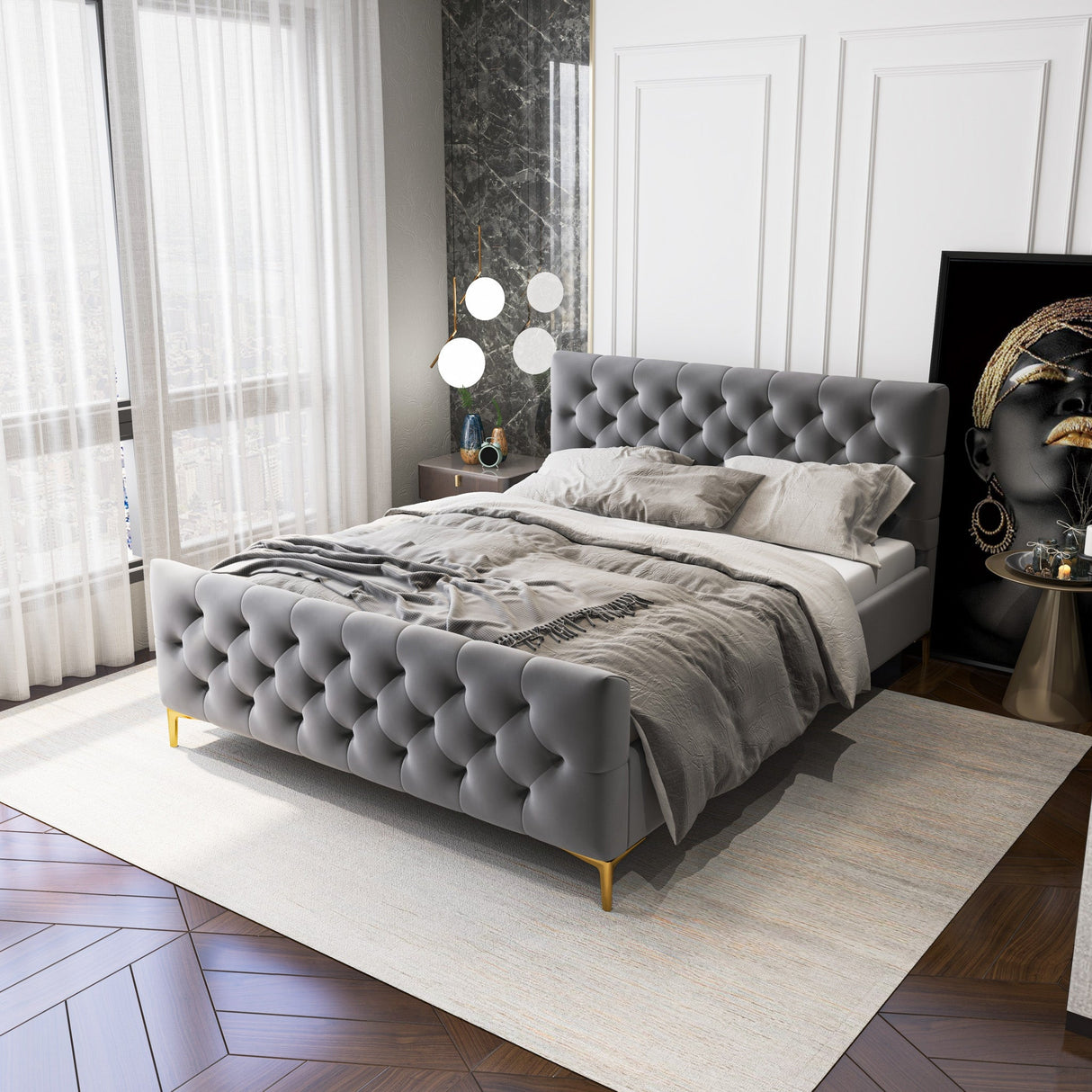 Bailey Dark Grey Velvet Queen Bed from Ashcroft Furniture - Luna Furniture