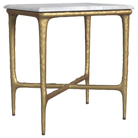Baldwin White and Gold Rectangular Marble Top Side Table from Coaster - Luna Furniture