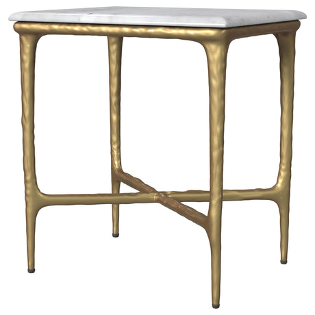 Baldwin White and Gold Rectangular Marble Top Side Table from Coaster - Luna Furniture