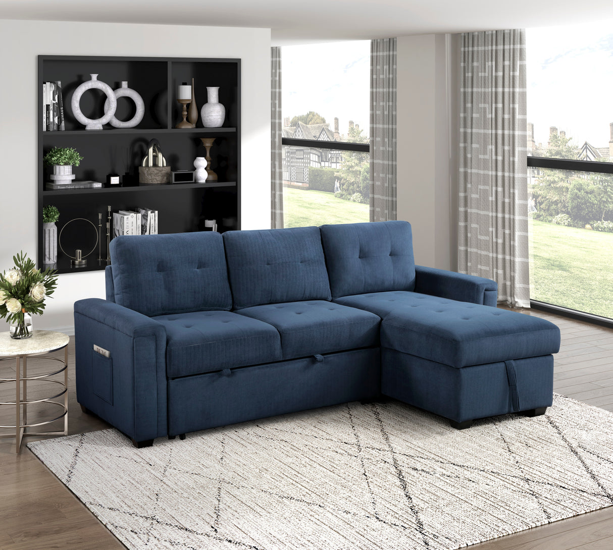 Barbara Navy Reversible Sectional with Hidden Storage and Pull-out Bed from Homelegance - Luna Furniture