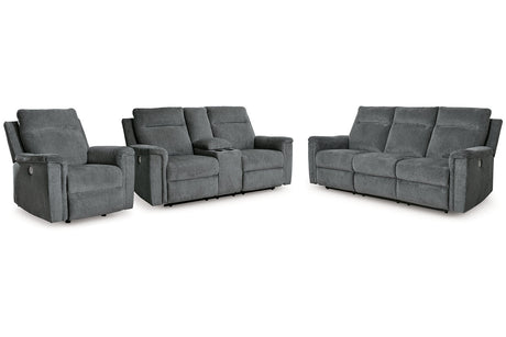 Barnsana Gravel Power Reclining Sofa, Loveseat and Recliner from Ashley - Luna Furniture