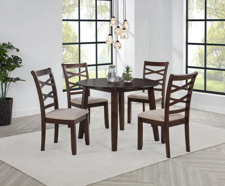 Barton Dark Brown 5-Piece Round Wood Dining Set from Coaster - Luna Furniture