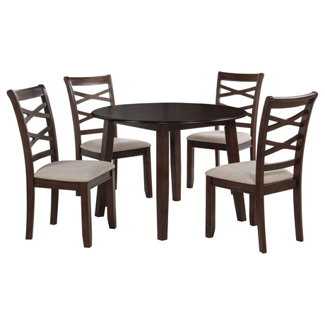 Barton Dark Brown 5-Piece Round Wood Dining Set from Coaster - Luna Furniture