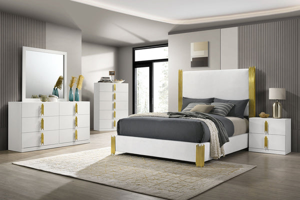 Basildon White/Gold, Dark Brown Queen Bed
