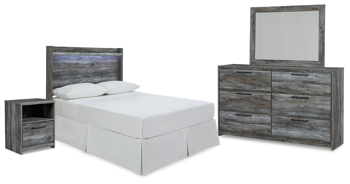 Baystorm Full Panel Headboard with Mirrored Dresser and Nightstand in Gray from Ashley - Luna Furniture