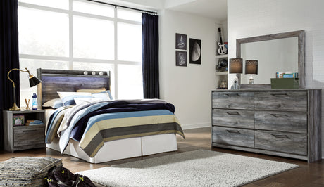 Baystorm Full Panel Headboard with Mirrored Dresser and Nightstand in Gray from Ashley - Luna Furniture
