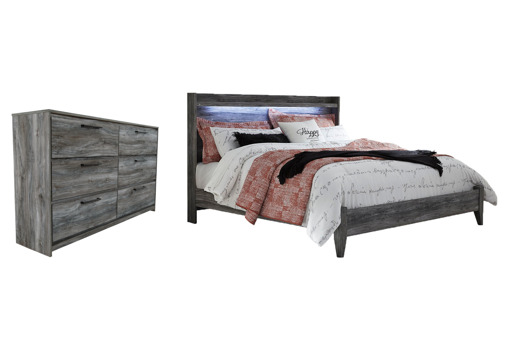 Baystorm King Panel Bed with Dresser in Gray from Ashley - Luna Furniture