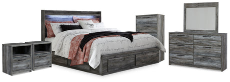 Baystorm King Storage Bed, Dresser, Mirror, Chest and 2 Nightstands from Ashley - Luna Furniture