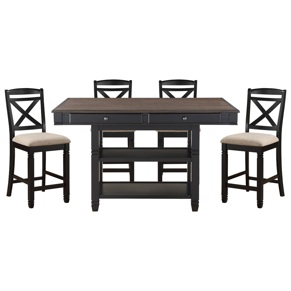 Baywater Black/Brown/Beige 5-Piece Counter Height Set from Homelegance - Luna Furniture