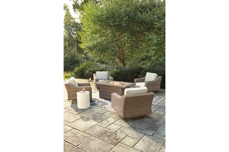 Beachcroft Beige 5-Piece Outdoor Fire Pit Table with 4 Chairs from Ashley - Luna Furniture