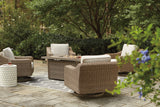 Beachcroft Beige 5-Piece Outdoor Fire Pit Table with 4 Chairs from Ashley - Luna Furniture