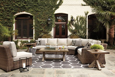 Beachcroft Beige 5-Piece Outdoor Sectional with Coffee Table and 2 End Tables from Ashley - Luna Furniture
