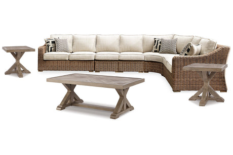 Beachcroft Beige 5-Piece Outdoor Sectional with Coffee Table and 2 End Tables from Ashley - Luna Furniture