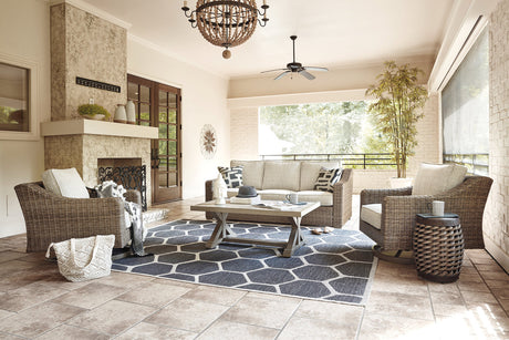 Beachcroft Beige Outdoor Sofa with Coffee Table and 2 End Tables from Ashley - Luna Furniture