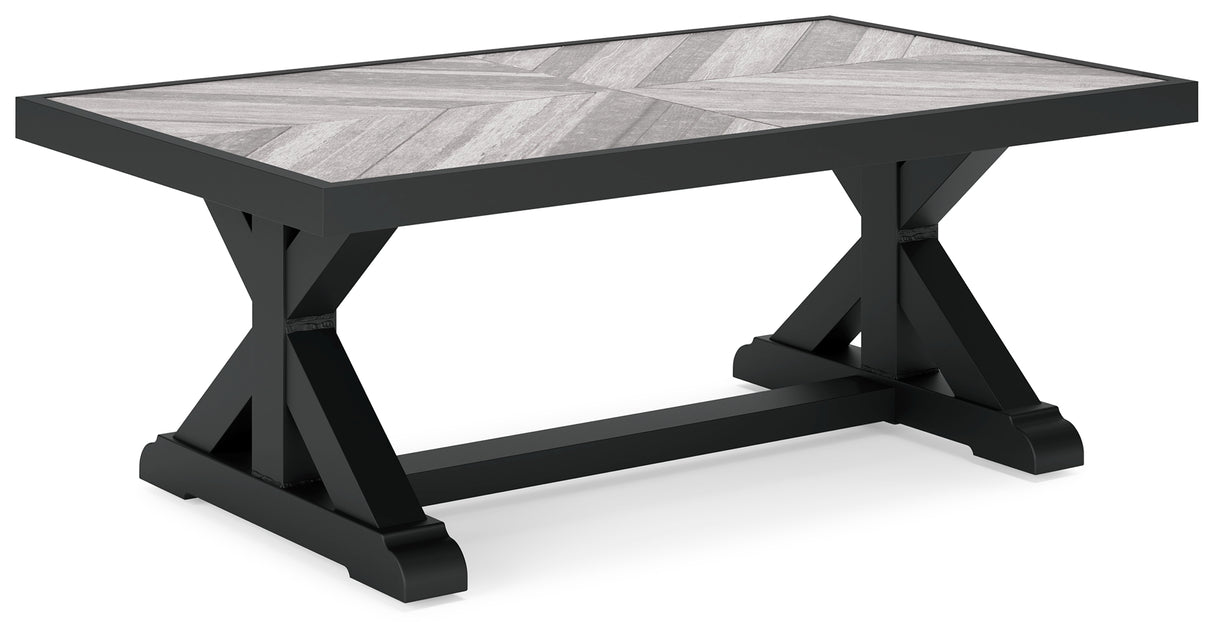 Beachcroft Outdoor Sofa and 2 Chairs with Coffee Table in Black/Light Gray from Ashley - Luna Furniture