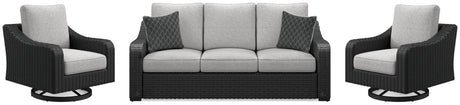 Beachcroft Outdoor Sofa with 2 Lounge Chairs in Black/Light Gray from Ashley - Luna Furniture