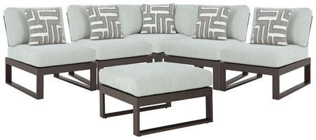 Beachloft 5-Piece Outdoor Sectional with Ottoman in Black/Gray from Ashley - Luna Furniture