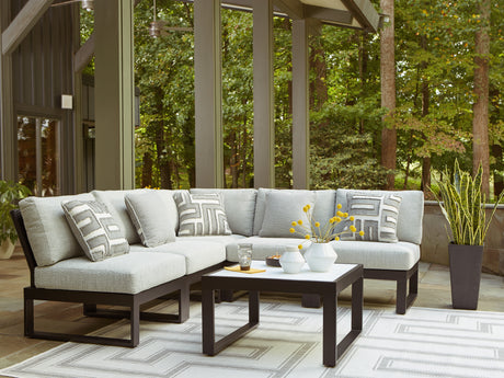 Beachloft 5-Piece Outdoor Sectional with Ottoman in Black/Gray from Ashley - Luna Furniture