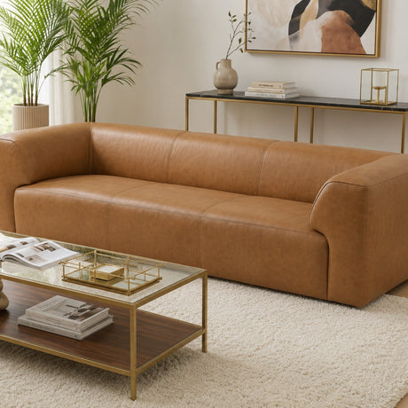 Beaucaire Tan Leather Sofa from Ashcroft Furniture - Luna Furniture
