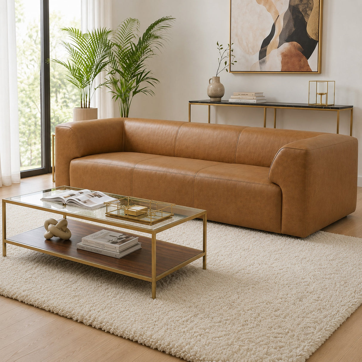 Beaucaire Tan Leather Sofa