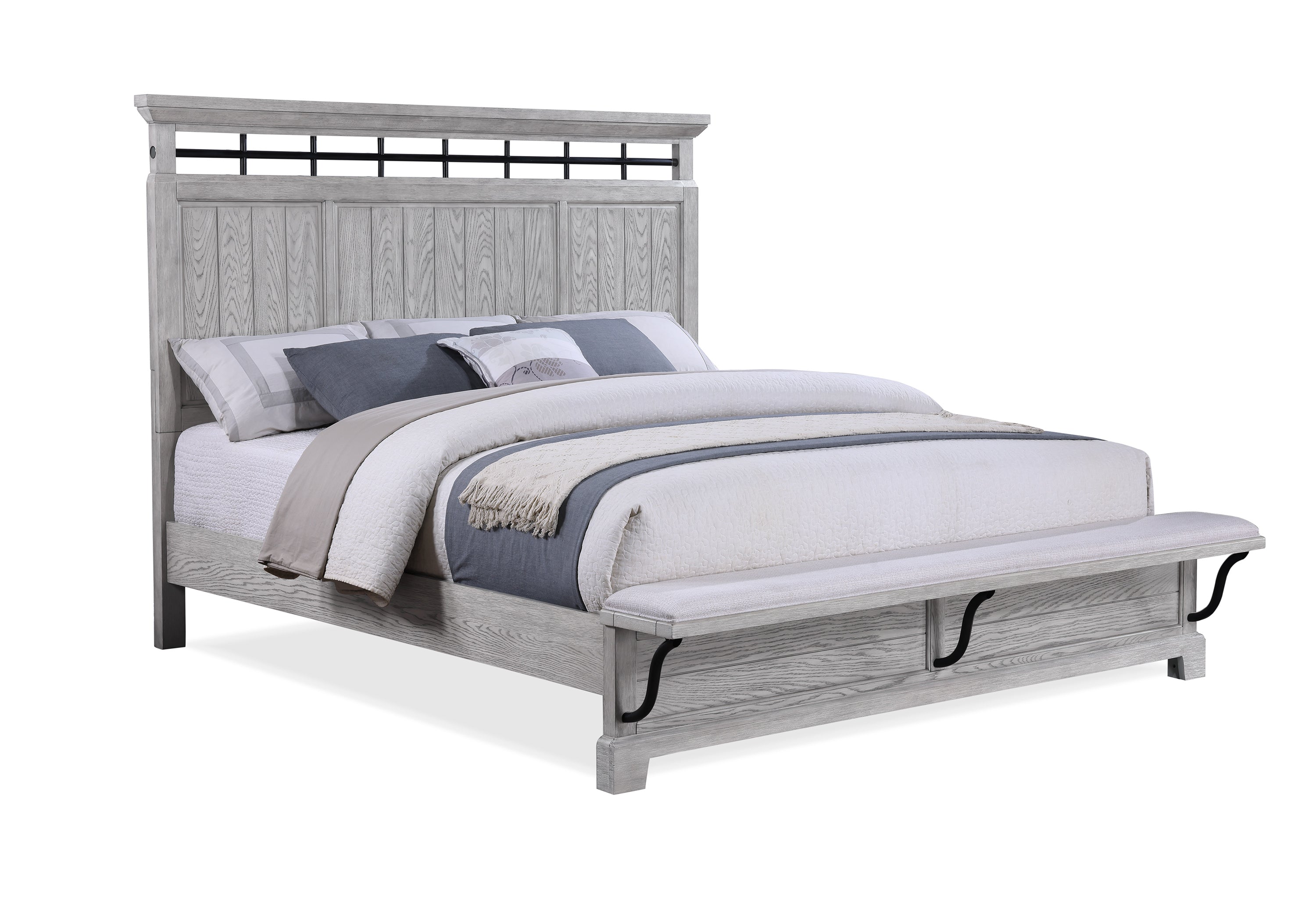 Crown Mark Beckett Rustic Gray Queen Footboard Bench Panel Bed