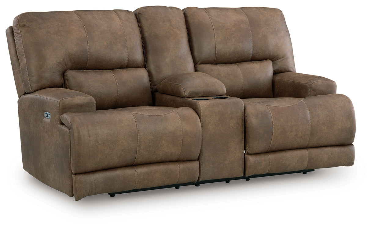 Beckley Place Earth Power Reclining Loveseat with Console from Ashley - Luna Furniture