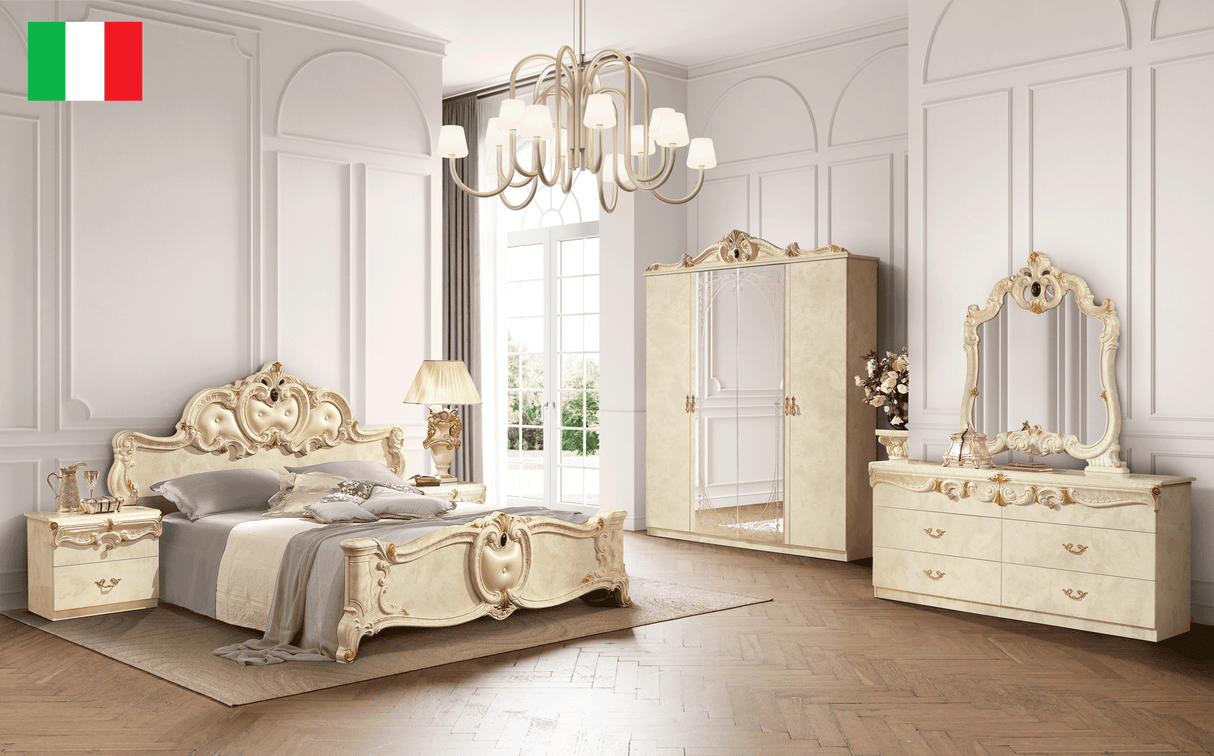 Barocco Bed Q.S. Ivory + Slats Frame Set from ESF Furniture - Luna Furniture