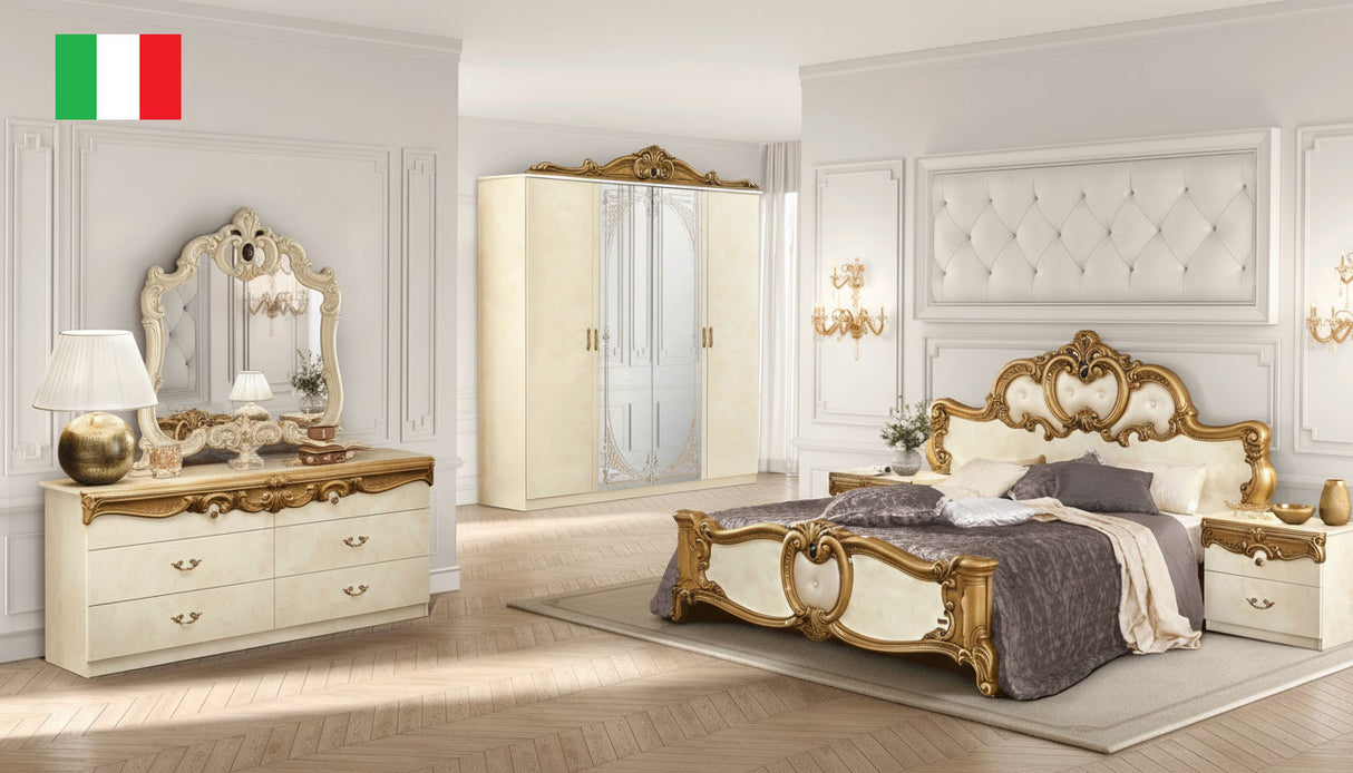 Barocco Ivory/Gold QS Bed + Slats Frame Set from ESF Furniture - Luna Furniture