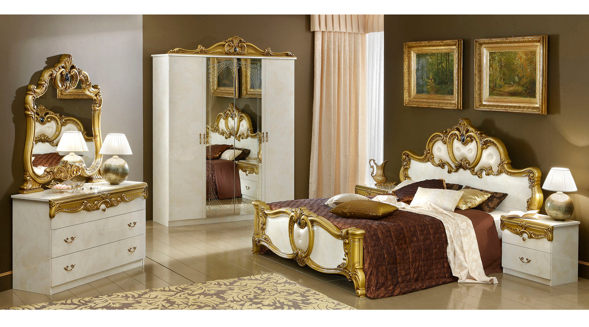 Barocco Ivory/Gold QS Bed + Slats Frame Set from ESF Furniture - Luna Furniture