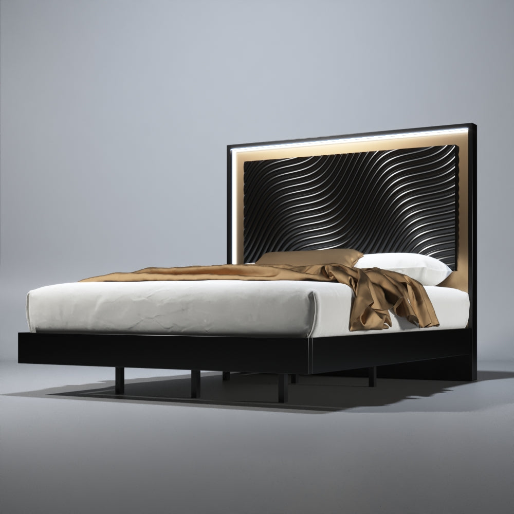Wave Queen size Bed w/ Light + Slats Frame Set from ESF Furniture - Luna Furniture