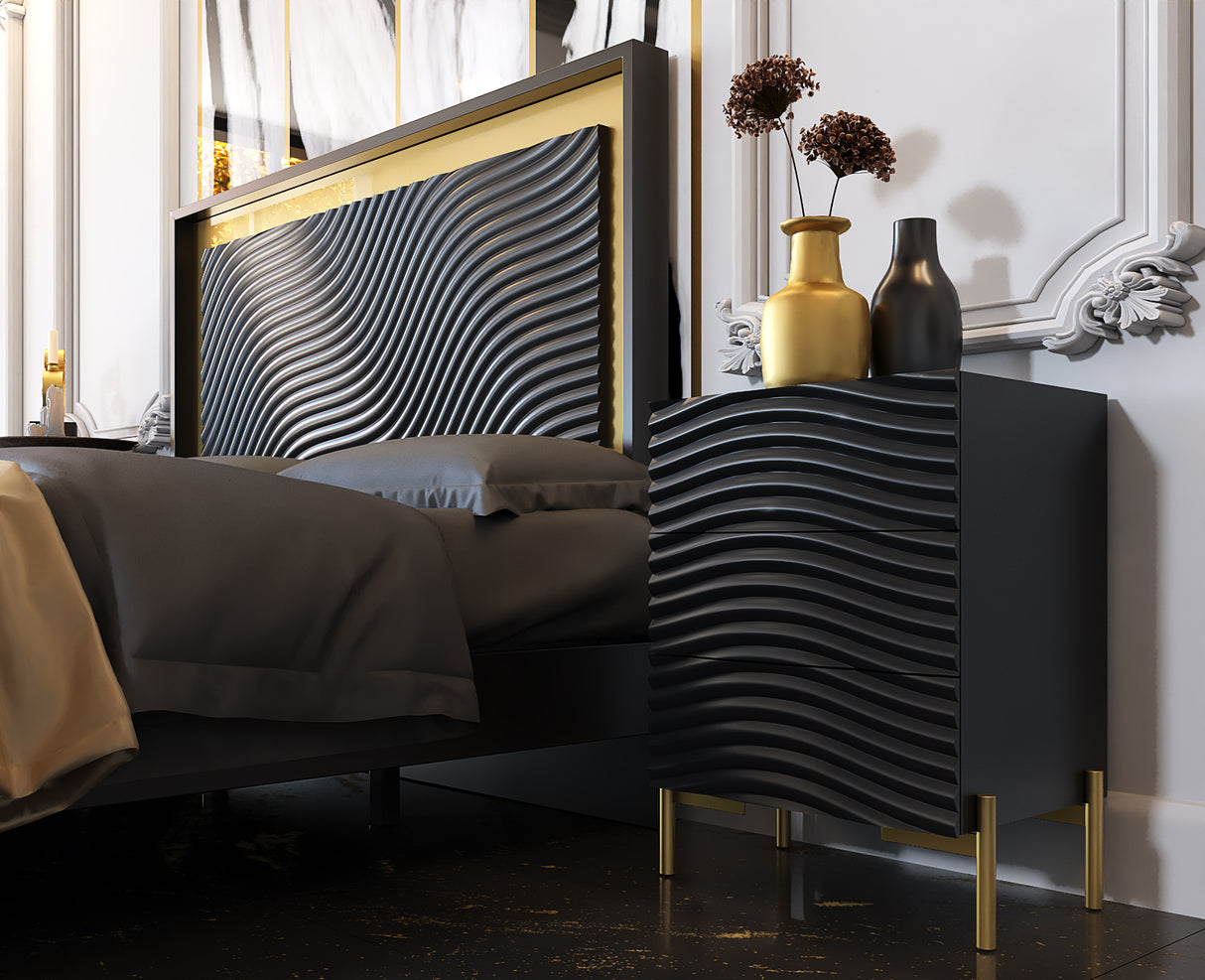 Wave Queen size Bed w/ Light + Slats Frame Set from ESF Furniture - Luna Furniture