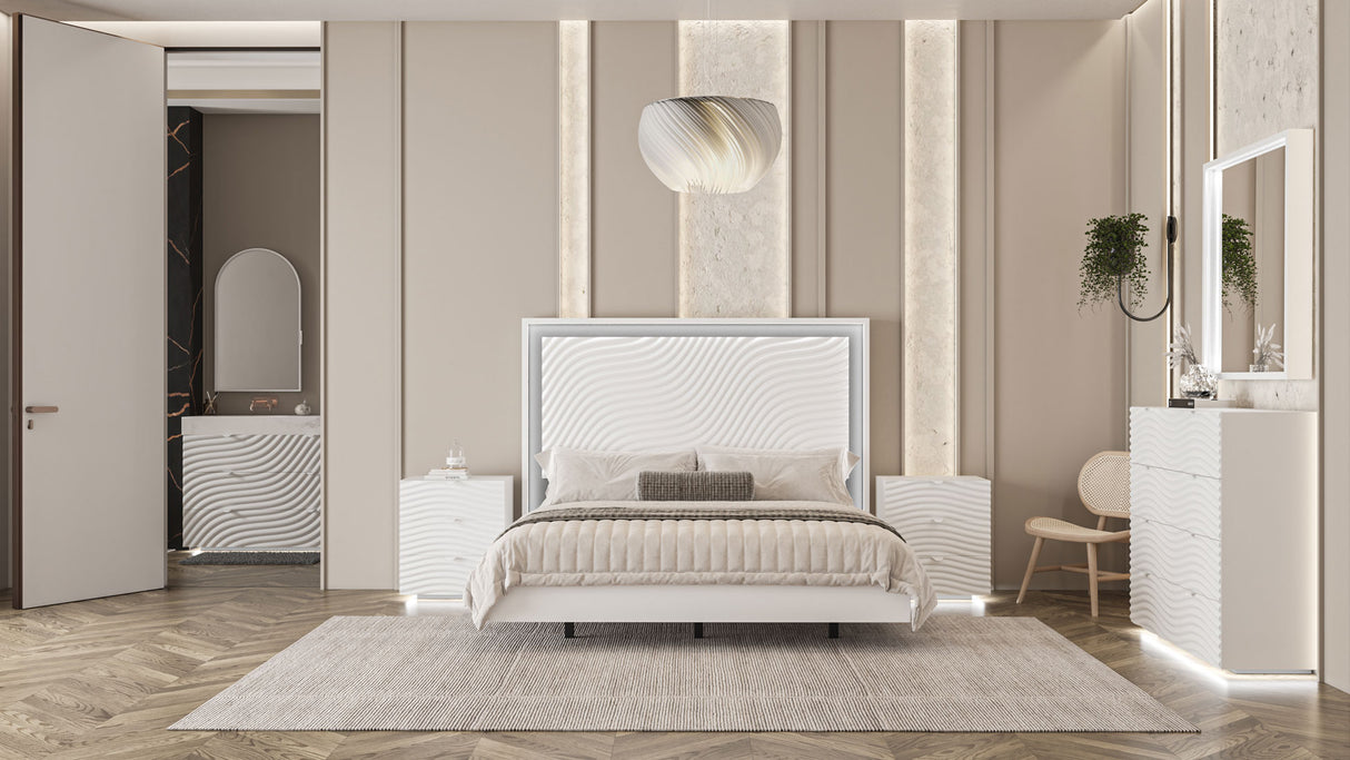 Wave Queen size Bed w/ Light + Slats Frame Set from ESF Furniture - Luna Furniture