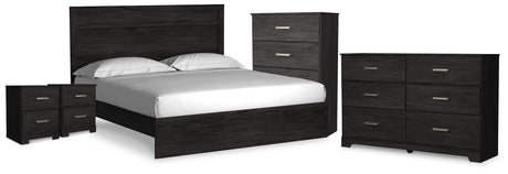 Belachime Charcoal King Panel Bed, Dresser, Chest and 2 Nightstands from Ashley - Luna Furniture