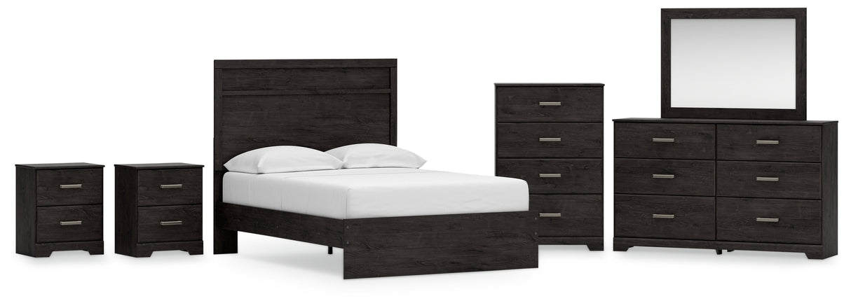Belachime Full Panel Bed with Mirrored Dresser, Chest and 2 Nightstands in Charcoal from Ashley - Luna Furniture