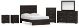 Belachime Full Panel Bed with Mirrored Dresser, Chest and 2 Nightstands in Charcoal from Ashley - Luna Furniture