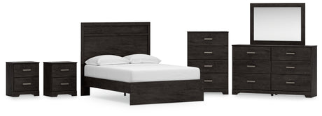 Belachime Full Panel Bed with Mirrored Dresser, Chest and 2 Nightstands in Charcoal from Ashley - Luna Furniture