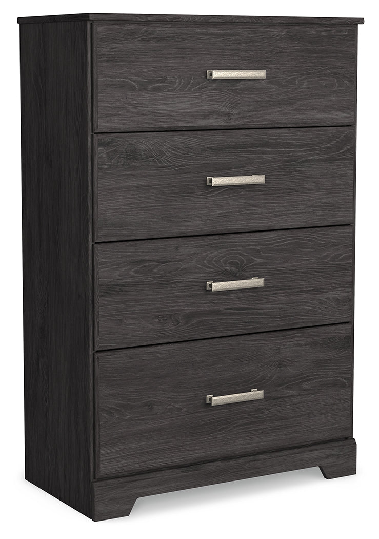 Belachime Full Panel Bed with Mirrored Dresser, Chest and 2 Nightstands in Charcoal from Ashley - Luna Furniture