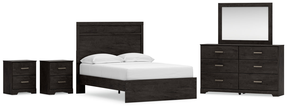 Belachime Full Panel Bed with Mirrored Dresser and 2 Nightstands in Charcoal from Ashley - Luna Furniture