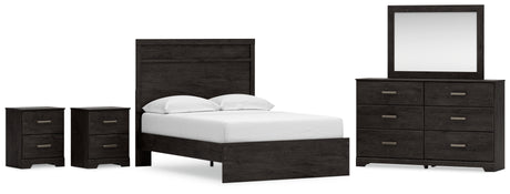 Belachime Full Panel Bed with Mirrored Dresser and 2 Nightstands in Charcoal from Ashley - Luna Furniture