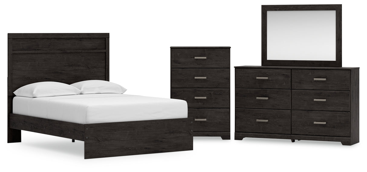 Belachime Full Panel Bed with Mirrored Dresser and Chest in Charcoal from Ashley - Luna Furniture