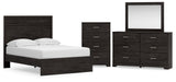 Belachime Full Panel Bed with Mirrored Dresser and Chest in Charcoal from Ashley - Luna Furniture
