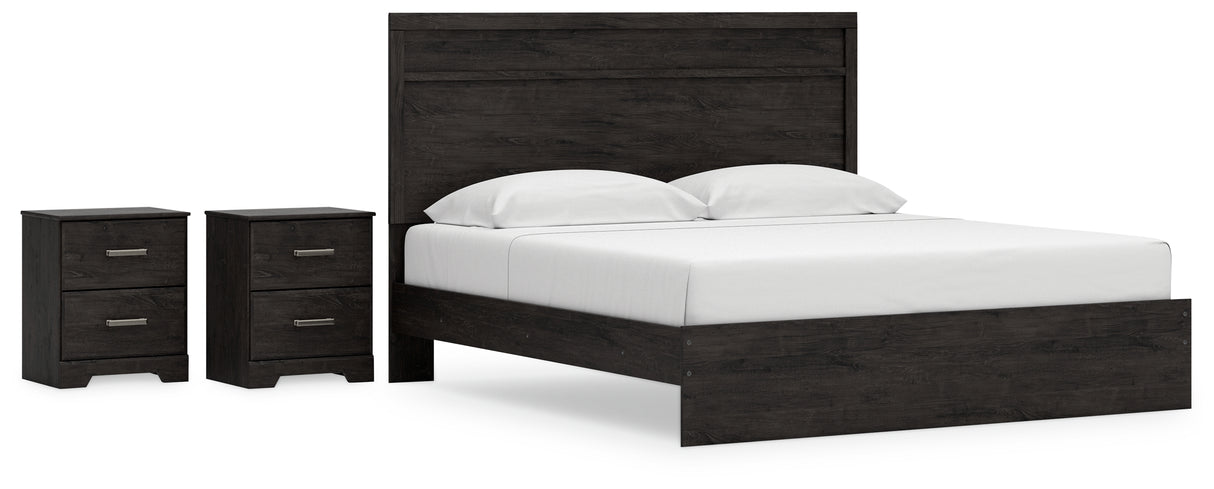 Belachime King Panel Bed with 2 Nightstands in Charcoal from Ashley - Luna Furniture
