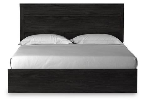 Belachime King Panel Bed with Mirrored Dresser, Chest and 2 Nightstands in Charcoal from Ashley - Luna Furniture