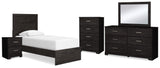 Belachime Twin Panel Bed with Mirrored Dresser, Chest and Nightstand in Charcoal from Ashley - Luna Furniture
